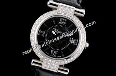  Chopard Imperiale  Diamonds Bezel Black Date White Gold Watch 