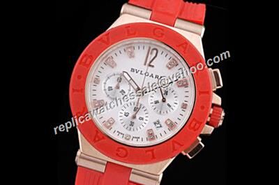 Bvlgari Diagono   Chronograph Red Bezel Date Diamond Markers Watch 