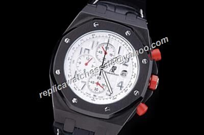 AP Chronograph Offshore Singapore 2008 Limited Red Crown Rep Leather Strap Watch 