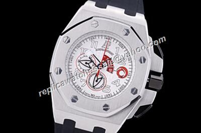 AP Offshore Alinghi Team Chronograph Limited Edition Ceramic Silver Rubber Strap Boys Watch 