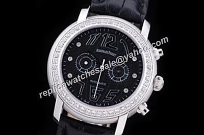  Audemars Piguet Globe Diamonds Set Chronograph Jules Audemars Leather Strap Watch