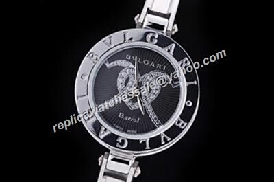 Bvlgari B.Zero1 Silver Bangle 3 Diamond Hearts White Gold Watch 