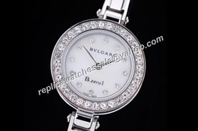 Bvlgari B.Zero1 White Gold Ref BZ22WSDS Diamonds Bezel Steel Bracelet Watch 