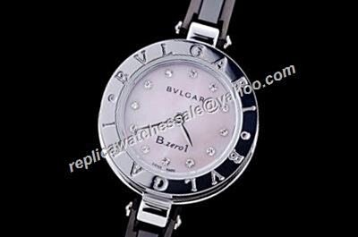 Bvlgari B.Zero1 White Gold Light Pink Mop Silver Bangle Watch 