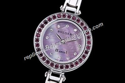 Bvlgari B.Zero1 Purple Dial Ladies Purple Diamonds Bezel Popular Watch 