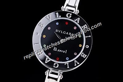 Bvlgari B.Zero1 Silver Bracelet Colorful Diamonds Markers Girls Small Size Watch 