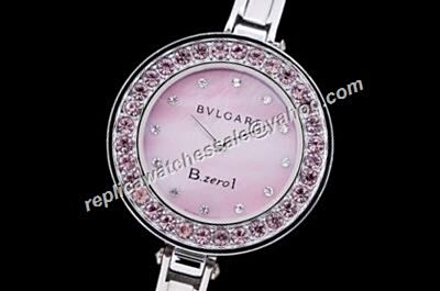 Bvlgari B.Zero1 Quartz  Silver SS Pink Diamonds Bezel  Bangle style Watch 