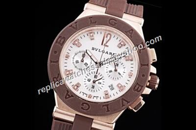 Bvlgari Diagono Chronograph Brown Bezel Rubber Wristband Watch  