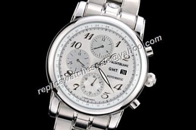 Montblanc 7067 GMT Chronograph Star  Automatic Men's White  Gold S/Steel Date Watch 