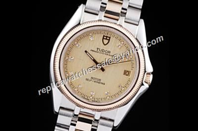 Tudor Classic 21013-62583 Date Daimond 18k Gold Fluted Bezel Auto Watch 