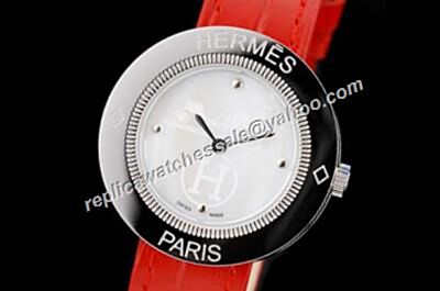 Hermes Passe Passe White Gold  Red Leather Diamond Markers Watch
