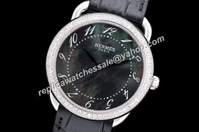 Hermes Arceau Cheap  Ladies White Gold Diamond Mop No Date Watch 