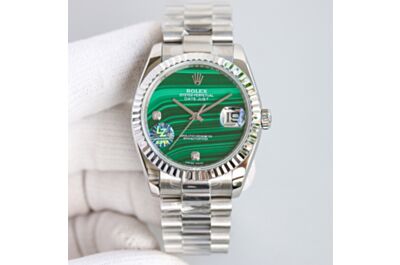 High-End Rolex Perpetual Day-Date Malachite Dial 36 Stainless Steel Strap Pit Pattern Bezel Watch  