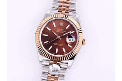 Rolex Oyster Perpetual Datejust Chocolate Dial Rose Gold Pit Pattern Bezel Stainless Steel Bracelet Watch  126334