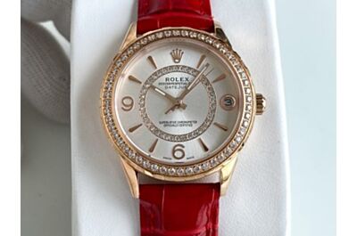 Rolex Datejust Sun Pattern Ring Round Dial Diamond Bezel Super Luminous Italian Selected Calfskin Strap Ladies Watch 