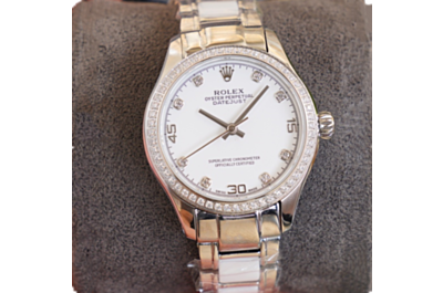 New Women's Rolex White Dial Diamond Hour Marker Diamond Bezel White Ceramic Strap High-end Watch