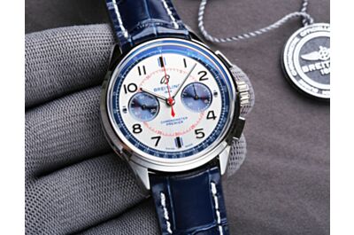  Breitling Premier White Dial Blue Tachymeter Scale Red Minute Track Minute&Hour Counters Arabic Numeral Hour Marker Watch