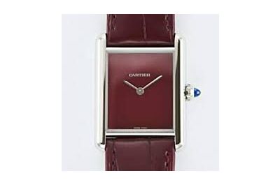  Cartier Tank Must Large Model Stainless Steel Case Red Dial Leather Strap Watch WSTA0054