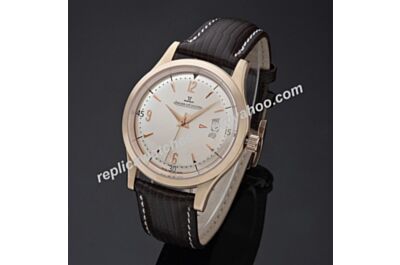Swiss  Jaeger-LeCoultre Master Control Ultra Thin JJ057. ETA 2824-2, Rose Gold Case, Pink Gold Dial, Black Leather Strap