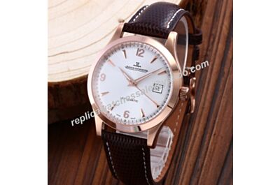 Swiss  Jaeger-LeCoultre Master Control Ultra Thin JJ081. ETA 2824-2, Rose Gold Case, White Dial, Brown Leather Strap