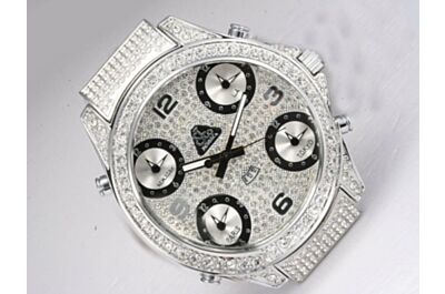 Jacob & Co Five Time Zone JC-34 3.25 Silver All Diamond  World Time Watch