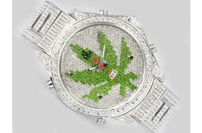 Jacob & Co Five Time Zone Green Maple leaf All Diamonds Quartz  Watch