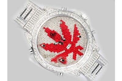 Ladies Jacob & Co Five Time Zone Red Maple leaf Diamonds Clone Steel Bracelet Watch