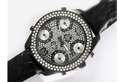 Jacob & Co Five Time Zone  Diamonds Date Leather Quartz Watch