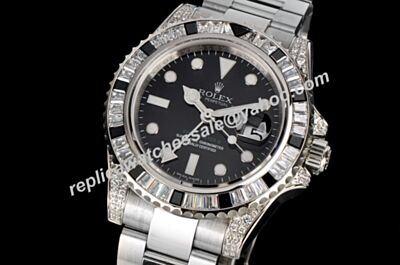 luxury Rolex 116710LN GMT Master II Diamonds Bezel Swiss Black Watch LLS160