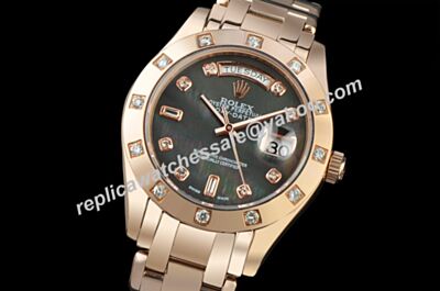 Rolex 118208 Swiss Movement Pearlmaster Diamonds Green Mop Dial Day-Date Gold Watch 
