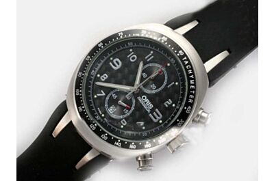 Oris TT3 Chronograph Quartz 42mm White Gold Date Black Rubber Strap Watch 