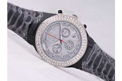 Versace Ladies Chrono Diamond Bezel Black Ceramic 24 Hours Date  ted Watch 