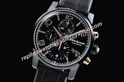Cheap Montblanc Chronograph U0101548 Date Timewalker All Black Leather Strap Swiss Watch WBL014