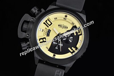 Welder K24-3305 Chronometer Black PVD Steel Quartz Yellow-Black Watch 